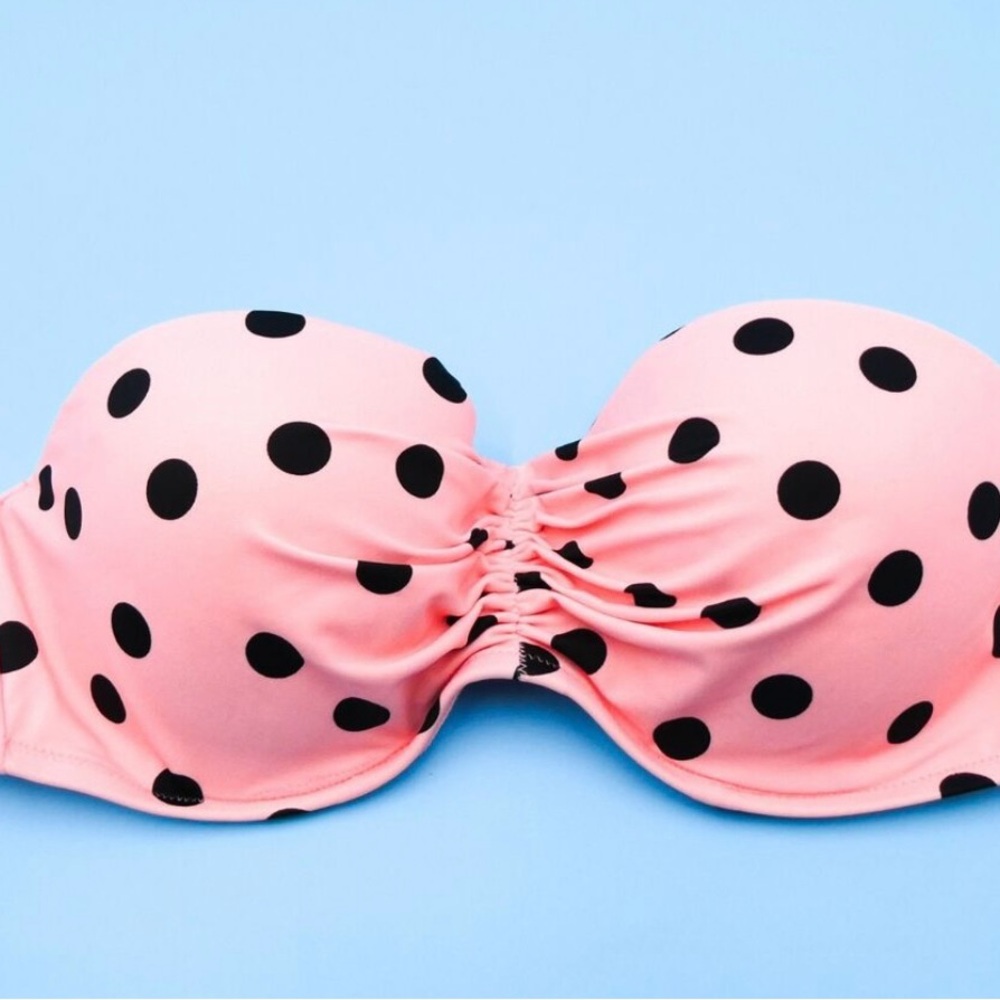 Pink Polka Dot Strapless Bikini Top